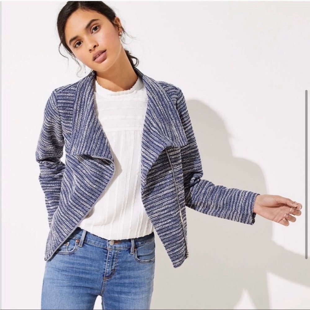 LOFT Blue Tweed Moto Style Zipper Jacket NWT Woman’s size large